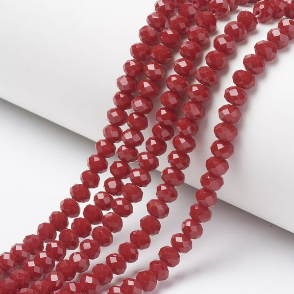 1Strand Opaque Solid Color Glass Beads Strands Faceted Rondelle FireBrick 6x5mm Hole: 1mm 87~90pcs/strand 17~17.5 inch(42.5~43.75cm)
