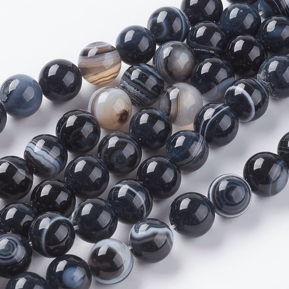 1Strand Round Dyed & Heated Natural Black Agate Beads Strands Black 8mm Hole: 1mm about 48pcs/strand 15.2 inch