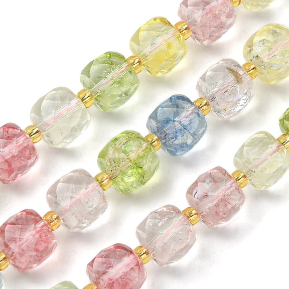 1Strand Synthetic Colored Topaz Crystal Beads Strands with Seed Beads Faceted Cube 8~9x8~9x8~9mm Hole: 0.9~1mm about 35~39pcs/strand 14.80''~15.16''(37.6~38.5cm)