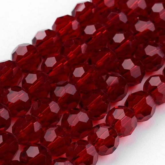 1Strand Transparent Glass Bead Strands Imitate Austrian Crystal Faceted(32 Facets) Round Dark Red 6mm Hole: 1mm about 100pcs/strand 21~22 inch