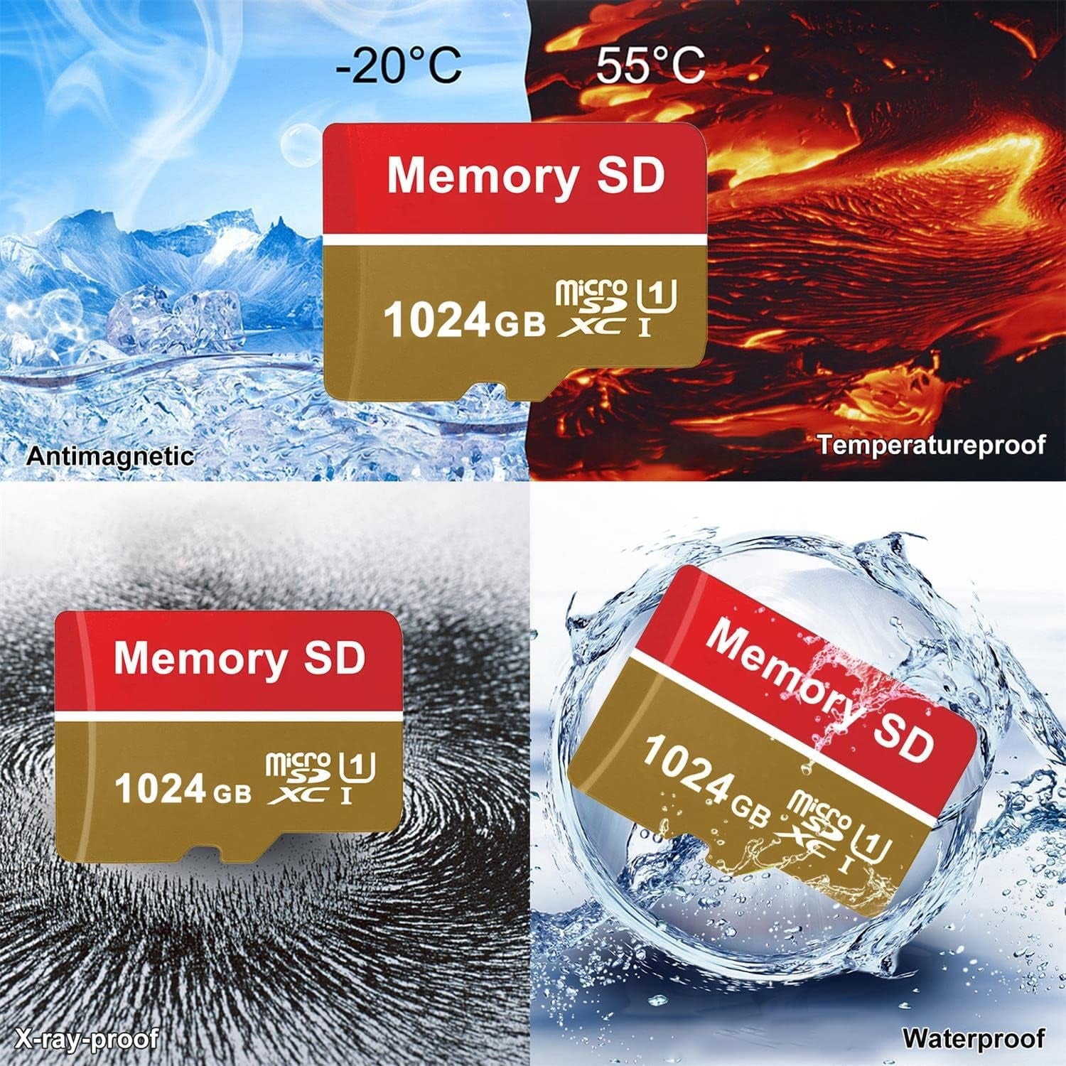 Micro SD Card 1024 TF Card Class 10 Micro SD Memory Cards 1024 High Speed with SD Card Adapter for Camera,GOPRO,Smartphone 3-pack