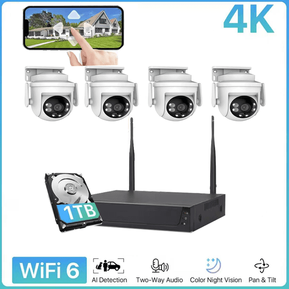 1TB 4K POE Security Camera System, 4 Wired Cameras with 2 Way Audio, Black POE Cameras for Home Security, NVR Video Surveillance Systems