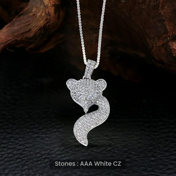 1TCW Round Cut Lab Created Diamond Fox Pendant Necklace 14k Two Tone Gold Plated