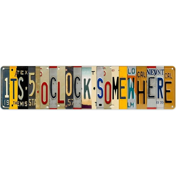 1TS Five O Clock Somewhere Sign Metal Wall Decor - Home, Pub, Bar, Diner, Vintage Fun Kitchen Decor Art 16 x 4 inches