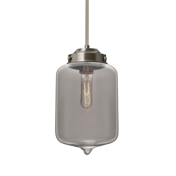 1TT-OLINSM-SN-Besa Lighting-Olin - 1 Light Stem Pendant-11 Inches Tall and 7 Inches Wide-Satin Nickel Finish-Smoke Glass Color