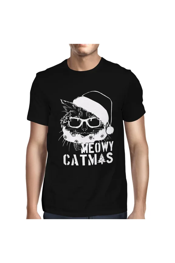 1Tee Mens Christmas Cat - Meowy Catmas! T-Shirt