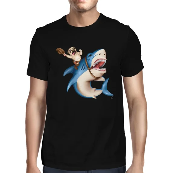 1Tee Mens Cowboy Pug Riding Shark T-Shirt