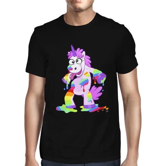 1Tee Mens Drunk Unicorn Covered in Rainbow Juice T-Shirt