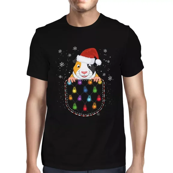 1Tee Mens Guniea Pig in a Christmas Pocket T-Shirt