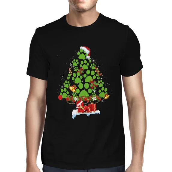 1Tee Mens Paw Tree - Christmas Tree Made of Dog Paws T-Shirt