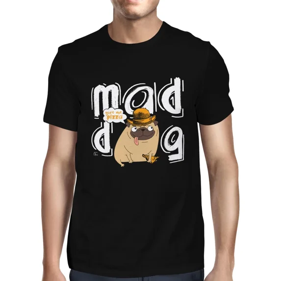1Tee Mens Pizza Mad Pug Dog T-Shirt