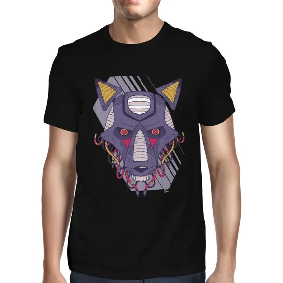 1Tee Mens Robot Wolf T-Shirt