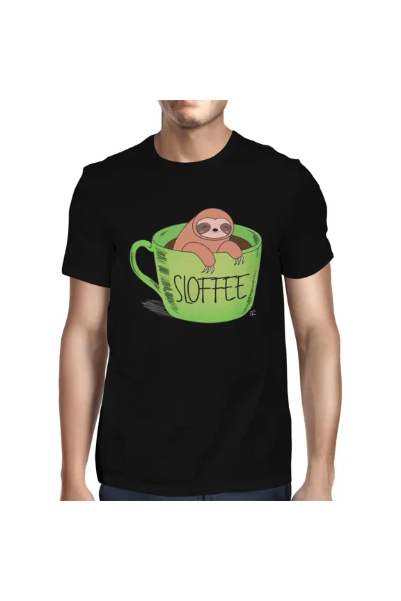 1Tee Mens Sloffee Sloth Coffee T-Shirt