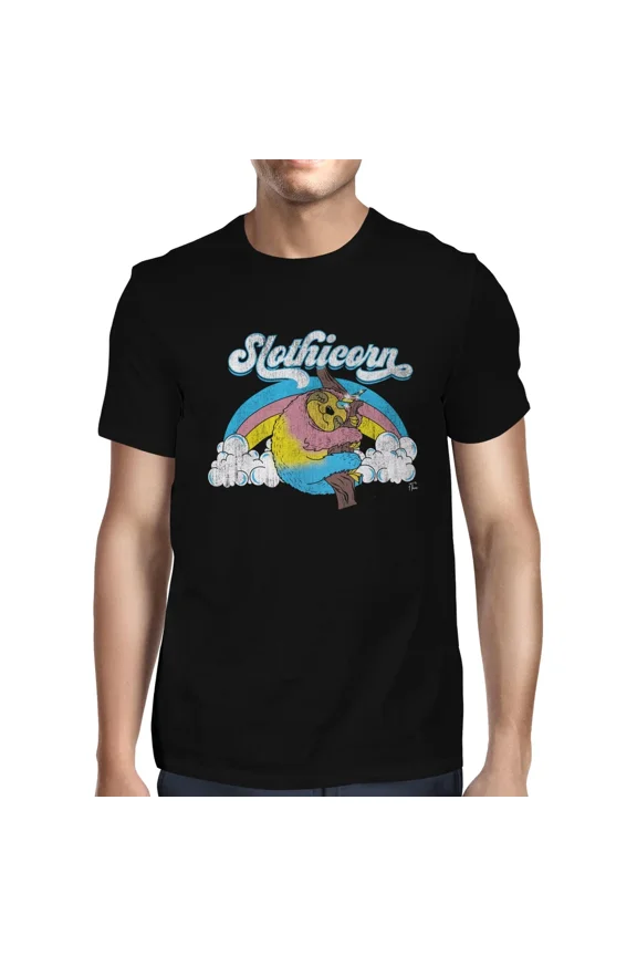 1Tee Mens Slothicorn Rainbow Sloth Unicorn T-Shirt