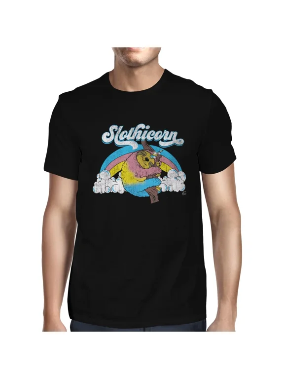1Tee Mens Slothicorn Rainbow Sloth Unicorn T-Shirt