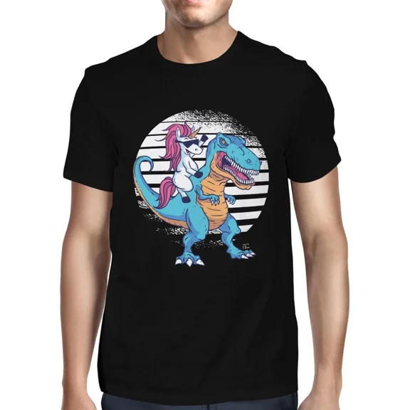 1Tee Mens Unicorn Riding Dinosaur T-Shirt