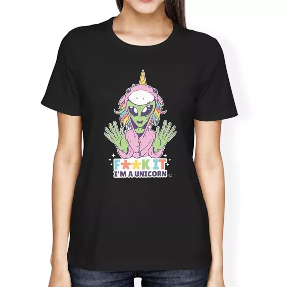1Tee Womens Loose Fit Alien Unicorn T-Shirt