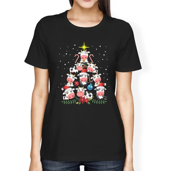 1Tee Womens Loose Fit Cow Tree - Christmas Tree Made of Cute Cows T-Shirt