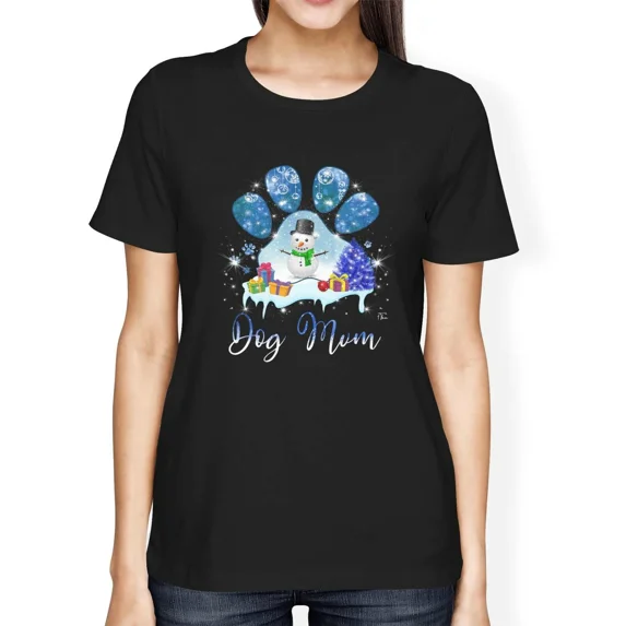 1Tee Womens Loose Fit Dog Mum, Snowman Scene Christmas T-Shirt