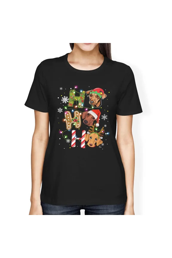 1Tee Womens Loose Fit Ho Ho Ho Festive Christmas Dogs T-Shirt
