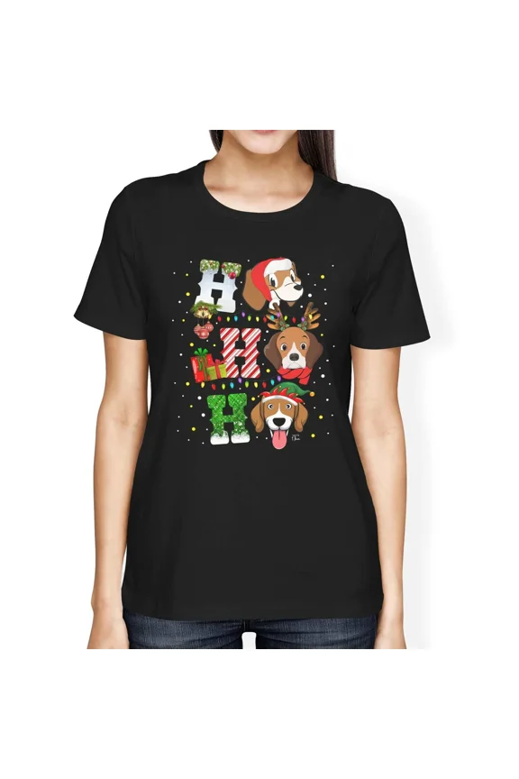 1Tee Womens Loose Fit Ho Ho Ho Festive Dogs Christmas T-Shirt