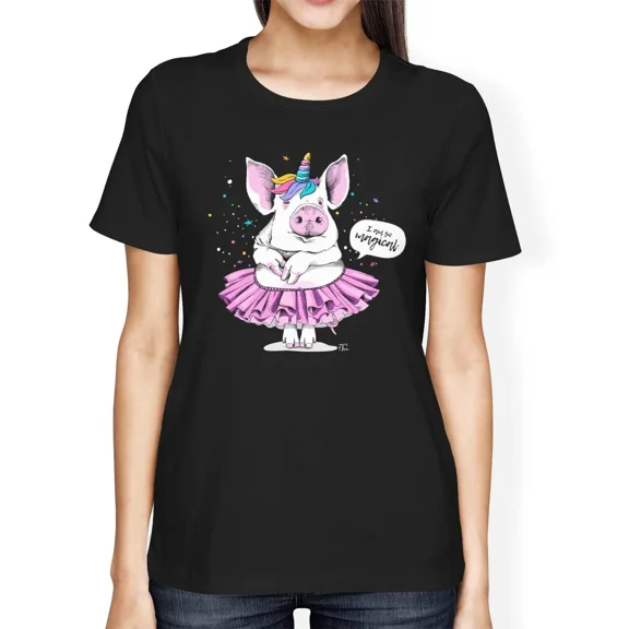 1Tee Womens Loose Fit I am so Magical Pig Ballerina Unicorn T-Shirt
