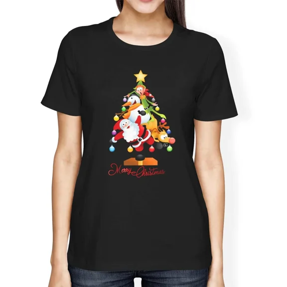 1Tee Womens Loose Fit Merry Christmas Balancing Tree T-Shirt