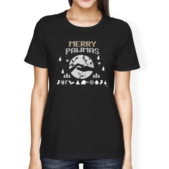 1Tee Womens Loose Fit Merry Pawmus Christmas T-Shirt