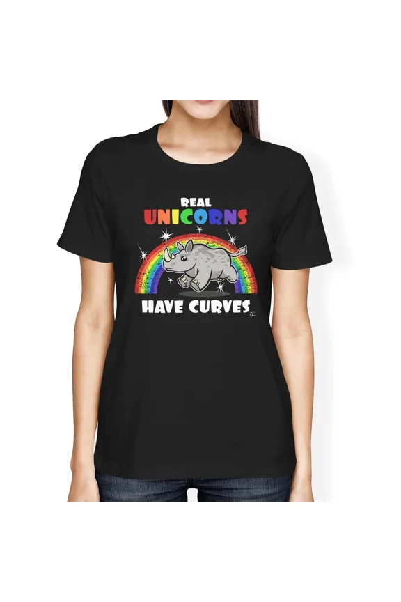 1Tee Womens Loose Fit Real Unicorns Have Curves Rhino T-Shirt