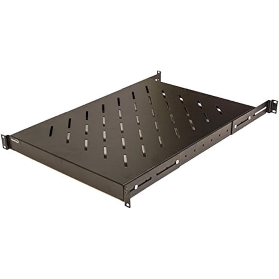1U 19-Inch Fixed 4-Post Rack Mount Server Shelf with Adjustable Depth from 18-34 Inch Black
