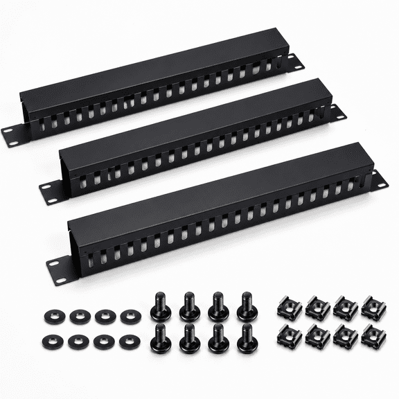 1U 19 Inch Horizontal Rack Mount Cable Manager with 24 Slots, 4 Pack