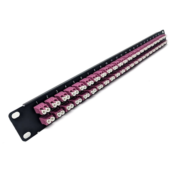 1U 48port High Density Patch Panel, Loaded with LC Duplex Multimode OM4 Magenta Colored Adapters