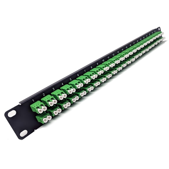 1U 48port High Density Patch Panel, Loaded with LC Duplex Singlemode APC Green Colored Adapters