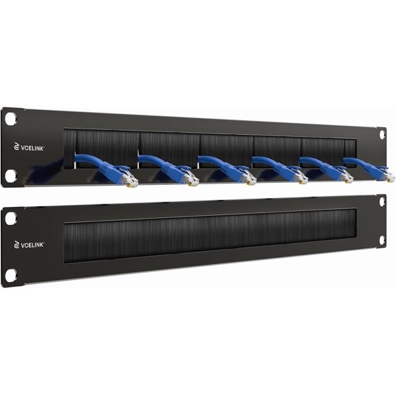 1U Brush Panel 2-Pack, All Metal Brush Patch Panel, 19-inch Black Carbon Steel Server Rack Cable Management for Server Rack or Network Cabinet