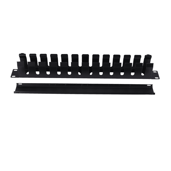 1U Cable Management Horizontal Mount 19 Inch Server Rack , 12 Slot Metal Finger Duct Wire Organizer With Cover,1 x cable management tray,Black