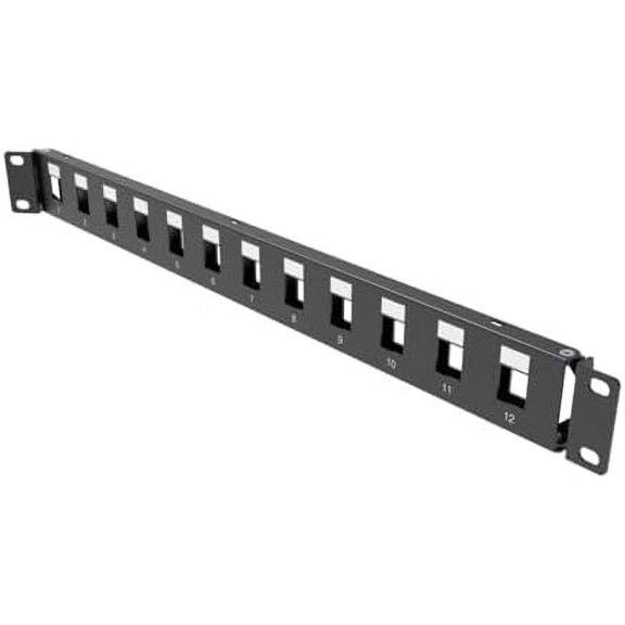 1U Hinged 12-Port Blank Keystone Patch Panel, 19" Metal