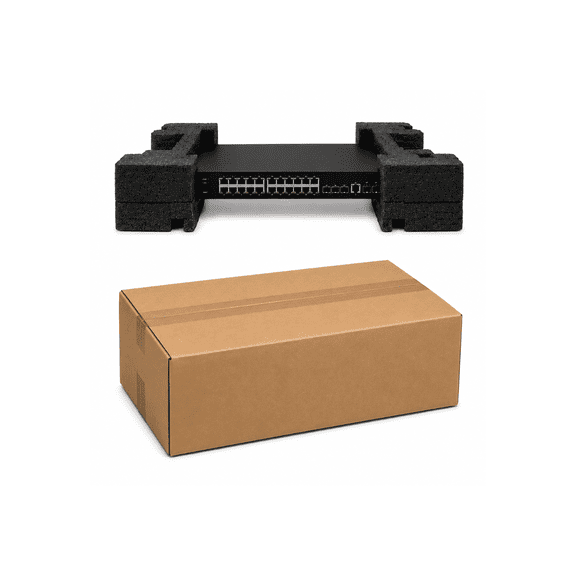 1U Network Switch Shipping Box with Adjustable Tear-Away Foam Inserts, Double Wall Corrugated, Fits Rackmount Switches and Routers, 16"-19" Depth