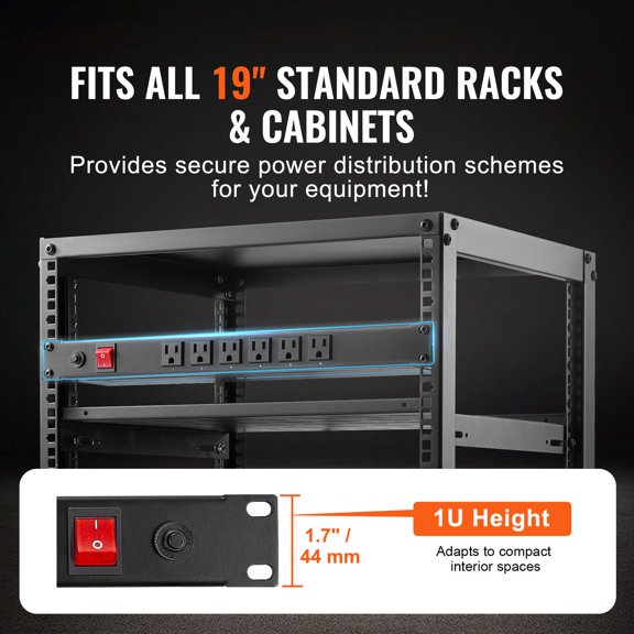 1U PDU,12 Outlets,Rack Mount Power Strip Fits Standard 19"Server Racks,with Integrated Switch Surge Protection&Overload Protection,110-125V/15A,Ideal for Home&Office