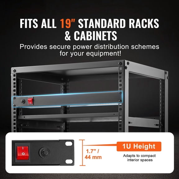 1U PDU,8 Outlets,Rack Mount Power Strip Fits Standard 19"Server Racks,with Integrated Switch Surge Protection&Overload Protection,110-125V/15A,Ideal for Home&Office