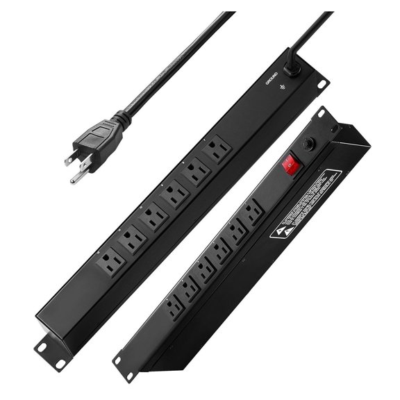 1U PDU Power Strip, 12 Outlet Rack Mount Distribution Unit - 15A/125V Surge Protector with Overload Protection - Server Rack Power Supply for Data Center, Home & Office