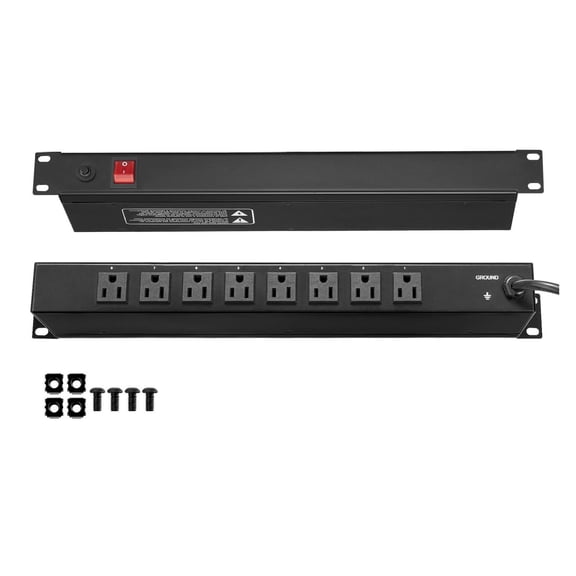 1U PDU Power Strip, 8 Outlet Rack Mount PDU with Surge Protector