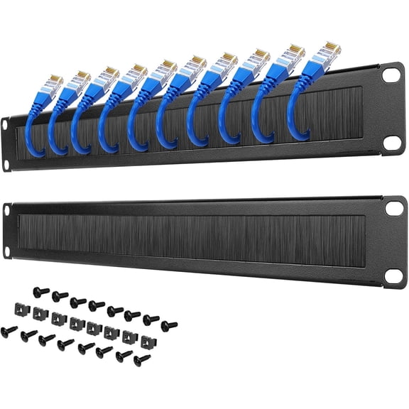 1U Rack Mount Cable Management Panel with Brush,Rack Brush Panel for 19 inch Server Rack or Network Cabinet,Black,2 Pack