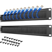 1U Rack Mount Cable Management Panel with Brush,Rack Brush Panel for 19 inch Server Rack or Network Cabinet,Black,2 Pack
