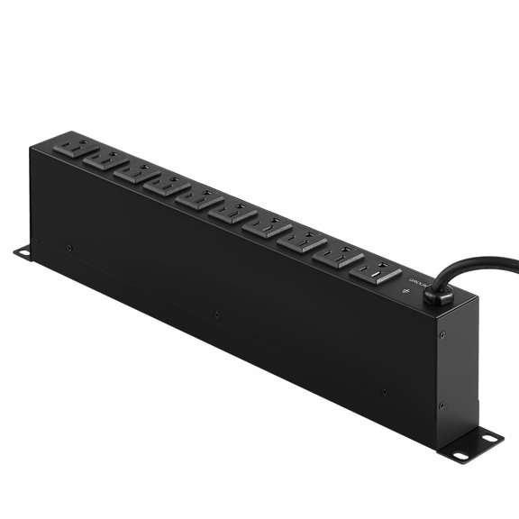 1U Rack Mount PDU Power Strip, 10 Outlets 19 Inch Server Rack Power Distribution Unit with Surge Protector and Individual Switch, 15A