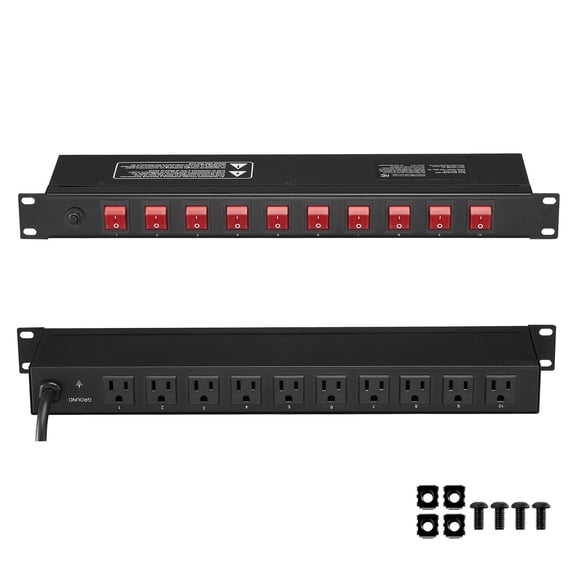 1U Rack Mount PDU with 10 Outlets, Surge&Overload Protection, 15A/125V for Server Racks, Home and Office Use
