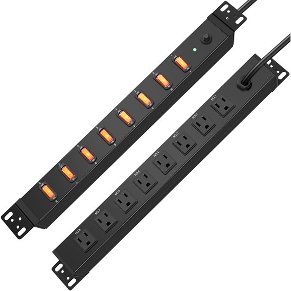 1U Rack Mount Surge Protection, 8 Outlet PDU Power Strip, Metal Mountable Outlet Strip with Switch,1200J, 6ft Power Cord.