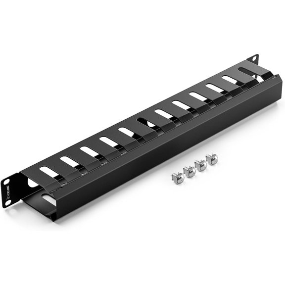 1U Server Rack Cable Management 12-Slot 19" Carbon Steel Horizontal Network Cable Management for Network Cabinet All Metal Black 1 Pack