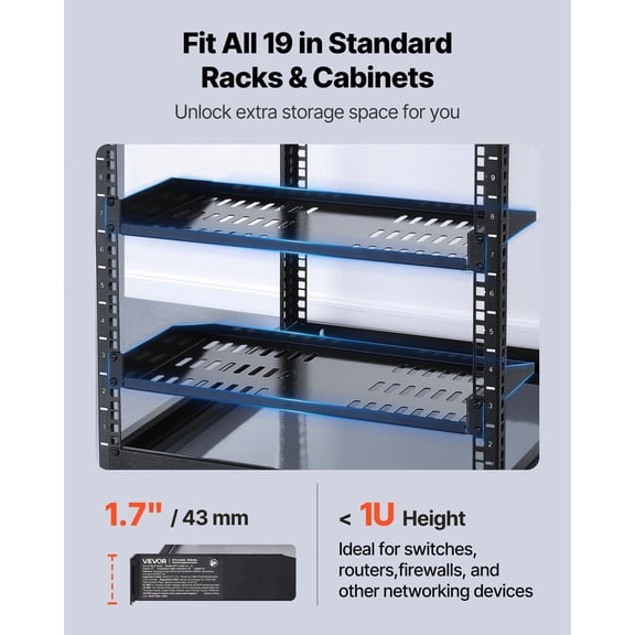 1U Server Rack Shelf,4 PCS,50 lbs Max Load-Bearing Vented Cantilever,Wall Mount or Rack Mount Shelf with Tray,10 in Depth,Good Air Circulation for 19"Cabinet Computer Network Equipment