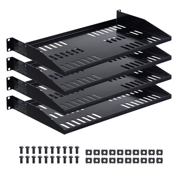 1U Server Rack Shelf 4 PCS 50 lbs Max Load Vented Cantilever Wall Mount Rack Mount Tray 10 Inch Depth Air Circulation 19 Inch Cabinet Network Equipment