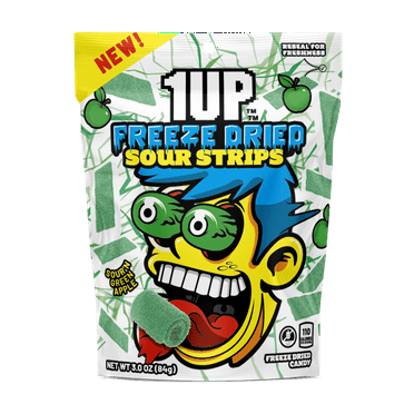 1UP Candy Freeze Dried Green Apple Sour Strips 3.0 oz Resealable Bag